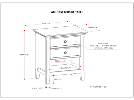 Amherst - Bedside Table, Handcrafted