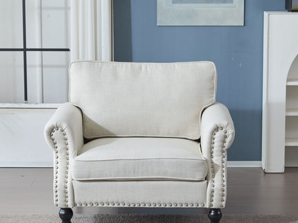 Rolled Arm Sofa With Nailhead Trim, 1 Seater Upholstered Couch With Wooden Legs