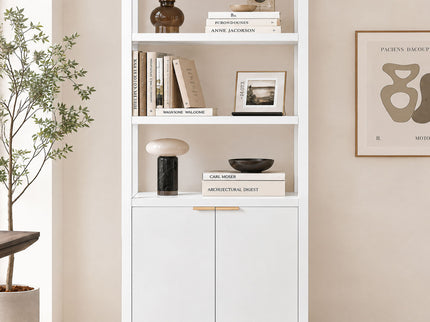 Modern Tall Storage Bookcase Cabinet With 2 Open Shelves & Double Doors