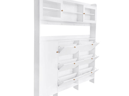 On Trend Multifunctional Tipping Bucket Shoe Cabinet With Storage Shelf & 6 Flip Drawers