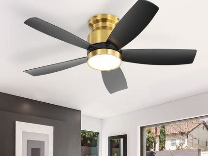 Flush Mount Ceiling Fan With LED Light 22W And Remote Control Blades / Body, DC Motor