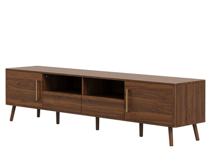 78" TV Stand For 85" TVs With Soft Close Doors, Open Shelf - Walnut