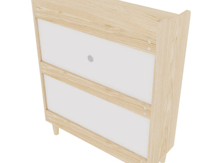 Shoe Storage Cabinet With 2 Flip Drawers, Compact Entryway Organizer - Natural / White