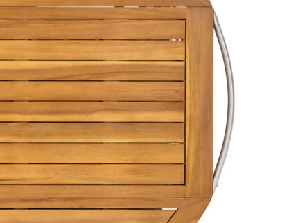 Outdoor Bar Cart With Foldable Tabletop & Removable Trays - Teak