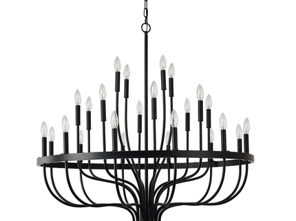 24 Light Chandelier Industrial Iron Candle Chandelier Modern Suspended Farmhouse Chandeliers Pendant Light Fixtures For Dining Room Bedroom Living Room Kitchen Island Foyer E12 Bulb (No Include) - Black