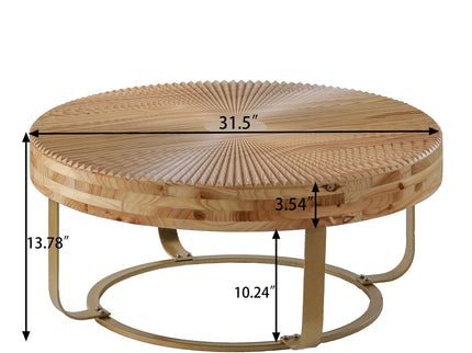Modern Round Coffee Table With Wooden Carving Pattern