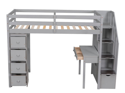 Loft Bed With Storage Drawers, Desk And Stairs With Shelves
