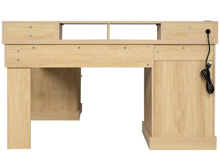 Fluted L-Shaped Desk With Charging Station & Storage Cabinet