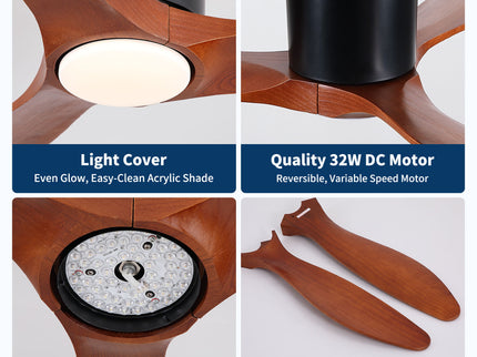 Low Profile Flush Mount Ceiling Fan With Light And Reversible Quiet Motor - Matte Black