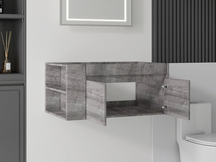 Floating Bathroom Vanity Cabinet, Soft Close Double Drawers, Open Side Storage, Wall Mounted, Cabinet Only