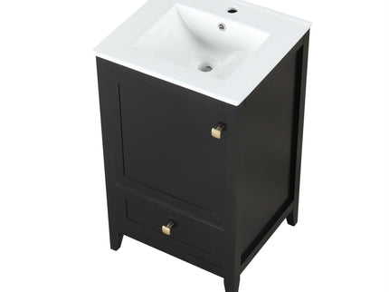 20" Bathroom Vanity With Sink Cabinet With Soft Closing Door, Drawer & Storage Rack - Black