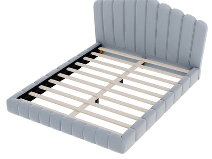 Queen Upholstered Bed Frame With Shell Shaped Headboard - Light Blue - Light Blue