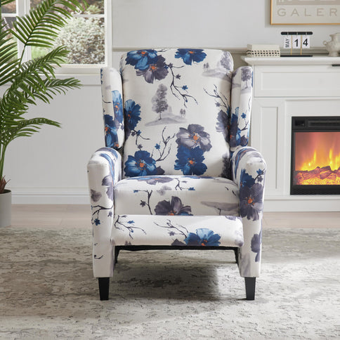 Wingback Recliner Chair With Padded Arms - Blue