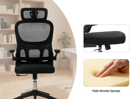 High Back Ergonomic Swivel Rolling Office Chair With Tilt Function, 3D Headrest, Lumbar Support - Black