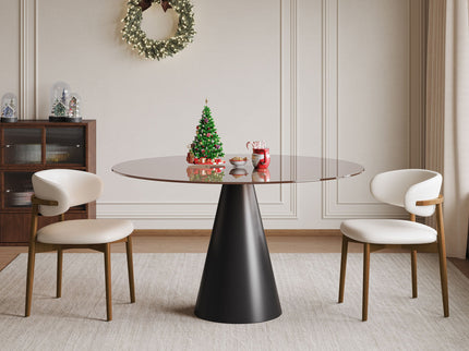 Round Dining Table & Glass Top - Black / Brown