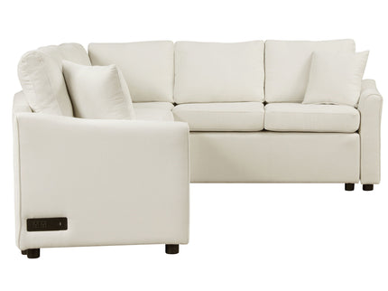 L-Shaped Sofa Convertible Sofa Bed Pull Out Sofa Sleeper With Two Back Pillows, Two USB Ports And Two Power Sockets For Living Room