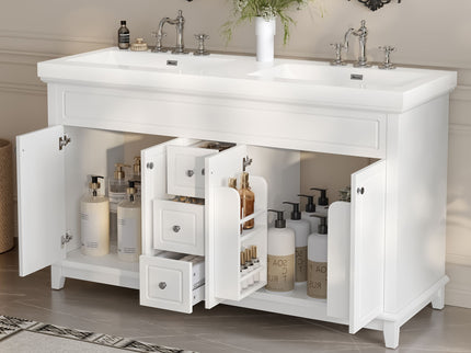 Bathroom Vanity With Double Sinks, 3 Drawers & 4 Doors, Soft Close, All Open Back Design - White