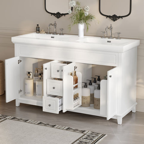 Bathroom Vanity With Double Sinks, 3 Drawers & 4 Doors, Soft Close, All Open Back Design - White