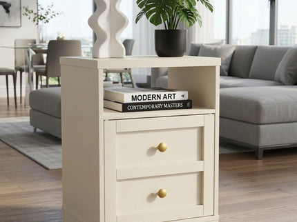 Nightstand With Door & Shelf, 2 Drawer Side Table