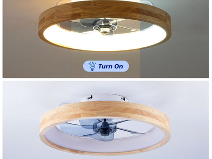 Ceiling Fans With Lights And Remote, 3000 - 6500K Dimmable Flush Mount LED Fan Light, 6 Speeds, Quiet DC Motor For Living Room - Matte White / Natural Wood