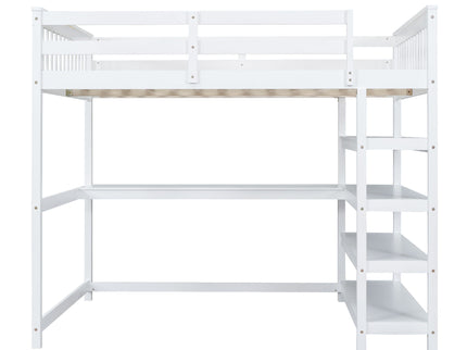 Loft Bed With Storage Shelves And Under Bed Desk
