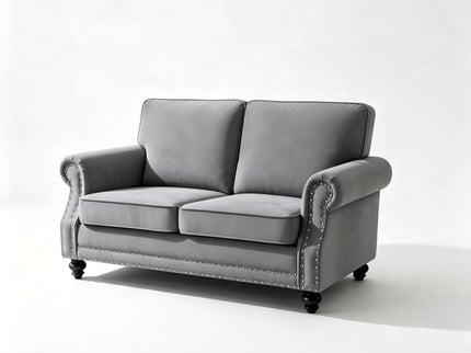 Loveseat Sofa With Nailhead Detail & Turned Legs, 2 Seater Upholstered Couch