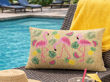 Summer Outdoor Lumbar Flamingo Pillows - Multi