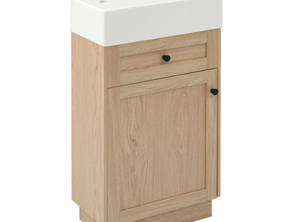Bathroom Vanity With Reversible Resin Sink, Cabinet & Zinc Alloy Handles - Wood