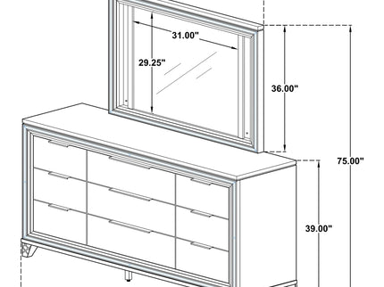 9 Drawer Dresser With LED Mirror, Touch Activated Lighting - White