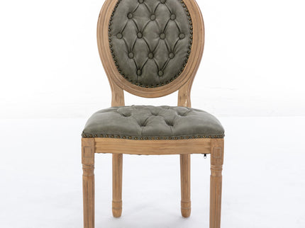 French Style Solid Wood Frame Antique Painting, Hand-Pulled Buckle Decoration Artificial Dining Chair With Nailhead Trim, Wood Legs