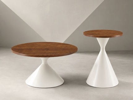 2 Piece Round Coffee Table Set - Walnut / White