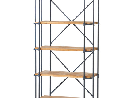 Yorktown - Industrial 5 Shelf Bookcase With Metal Pipework And Solid Fir - Natural