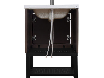 Modern Freestanding Bathroom Vanity With Ceramic Sink, Hot And Cold Faucet, Storage Cabinet & Open Shelf