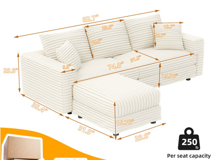 Deep Seat Convertible Sofa With Soft Pillows And Ottomans