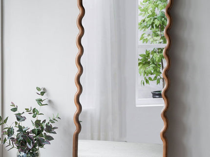 Oversized Wooden Floor Mirror With Unique Frame - Brown