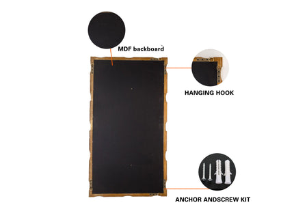 Rectangular Wall Mirror With Frame For Living Room - Gold