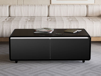 Modern Smart Coffee Table With Built-In Fridge, tooth Speaker, Wireless Charging Module, Touch Control Panel, Power Socket, USB Interface, Outlet Protection, Atmosphere Light