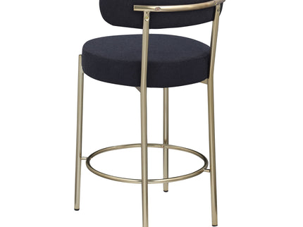 Modern Sherpa Counter Height Stools, Uphsoltered Seat Height Barstools With Brushed Brass Metal Legs Round Low Back Kitchen Stools With Footrest For Dining Room (Set of 2)