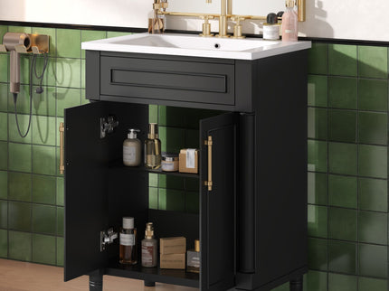 Bathroom Vanity With Integrated Sink, 2 Door Cabinet, Single Sink For Small To Medium Bathrooms