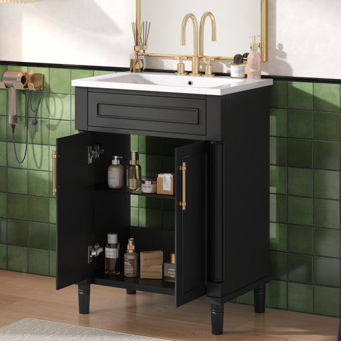 Bathroom Vanity With Integrated Sink, 2 Door Cabinet, Single Sink For Small To Medium Bathrooms