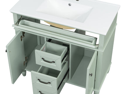 Bathroom Vanity With Sink, Flip-Out Top Drawer, Soft Close Doors, 2 Storage Drawers