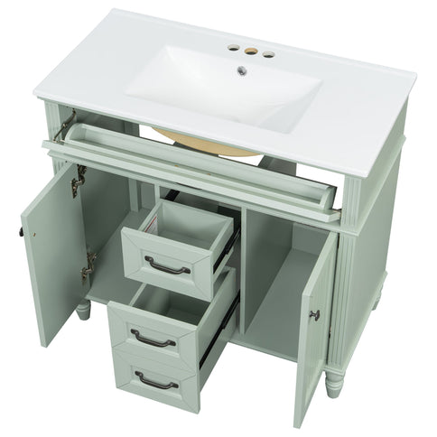 Bathroom Vanity With Sink, Flip-Out Top Drawer, Soft Close Doors, 2 Storage Drawers