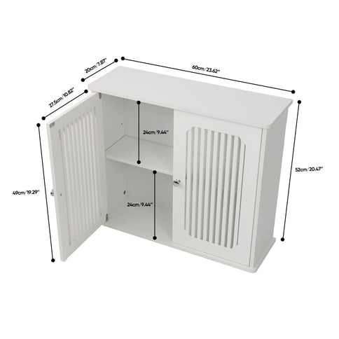 Louvered Double Door Wall Mounted Bathroom Cabinet - White