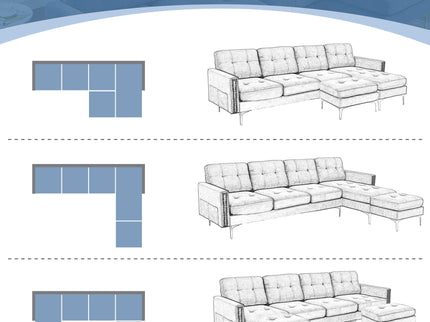 Modern L - Shape Convertible Sectional Sofa With Movable Ottoman