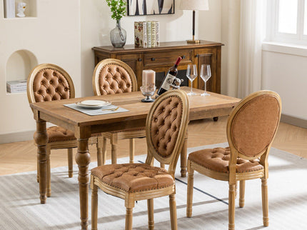 French Style Solid Wood Frame Antique Painting, Hand-Pulled Buckle Decoration Artificial Dining Chair With Nailhead Trim, Wood Legs