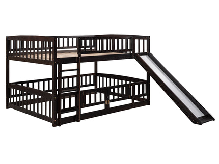 Low Bunk Bed With Slide, Fence And Ladder