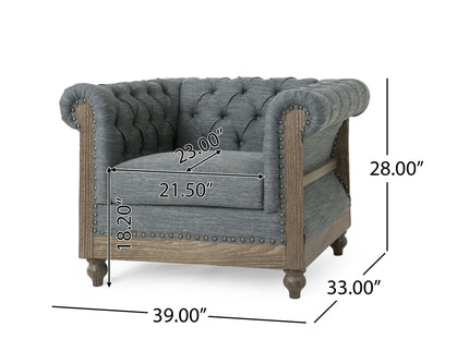Fabric Upholstered Club Chair With Scrolled Tuxedo Arms