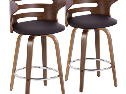 Cosini - Mid Century Modern Fixed Height Barstool With Swivel With Round Footrest (Set of 2)