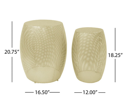 Modern Round Metal Hollow Side Table Set With Openwork Design - Gold