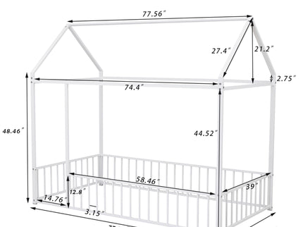 Metal Bed House Bed Frame With Fence
